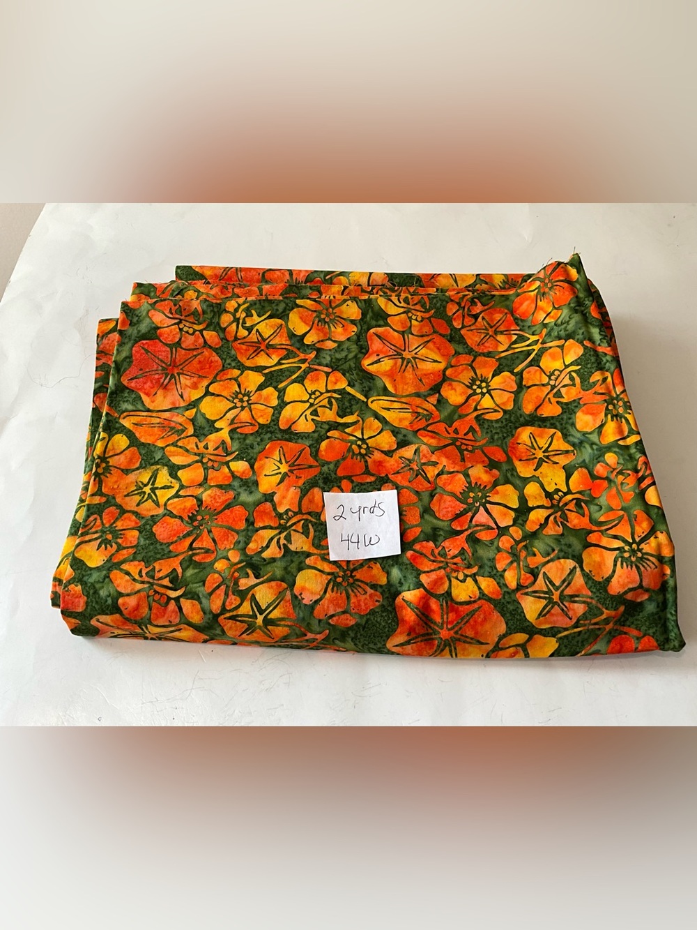 Quilting Fabrics Lot Orange Green Yellow Tie-Dye Floral Fat Quarters + 2 yds Cot